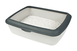 Grey cat litter tray with catching rim